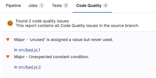 List of all issues in the branch, ordered by decreasing severity