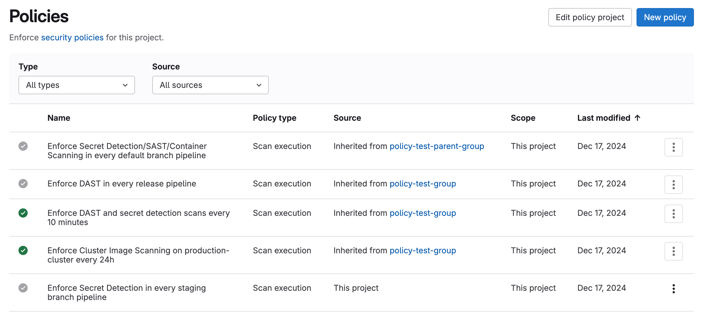 Policies List Page