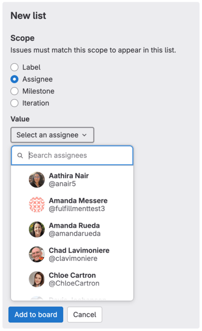Set the scope of the list to Assignee.