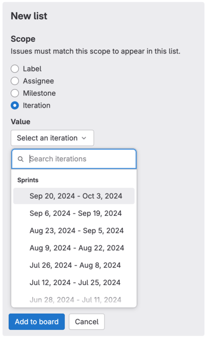 Set the scope of the list to Iteration.