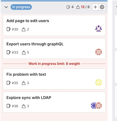 Work-in-progress weight limit on an issue board